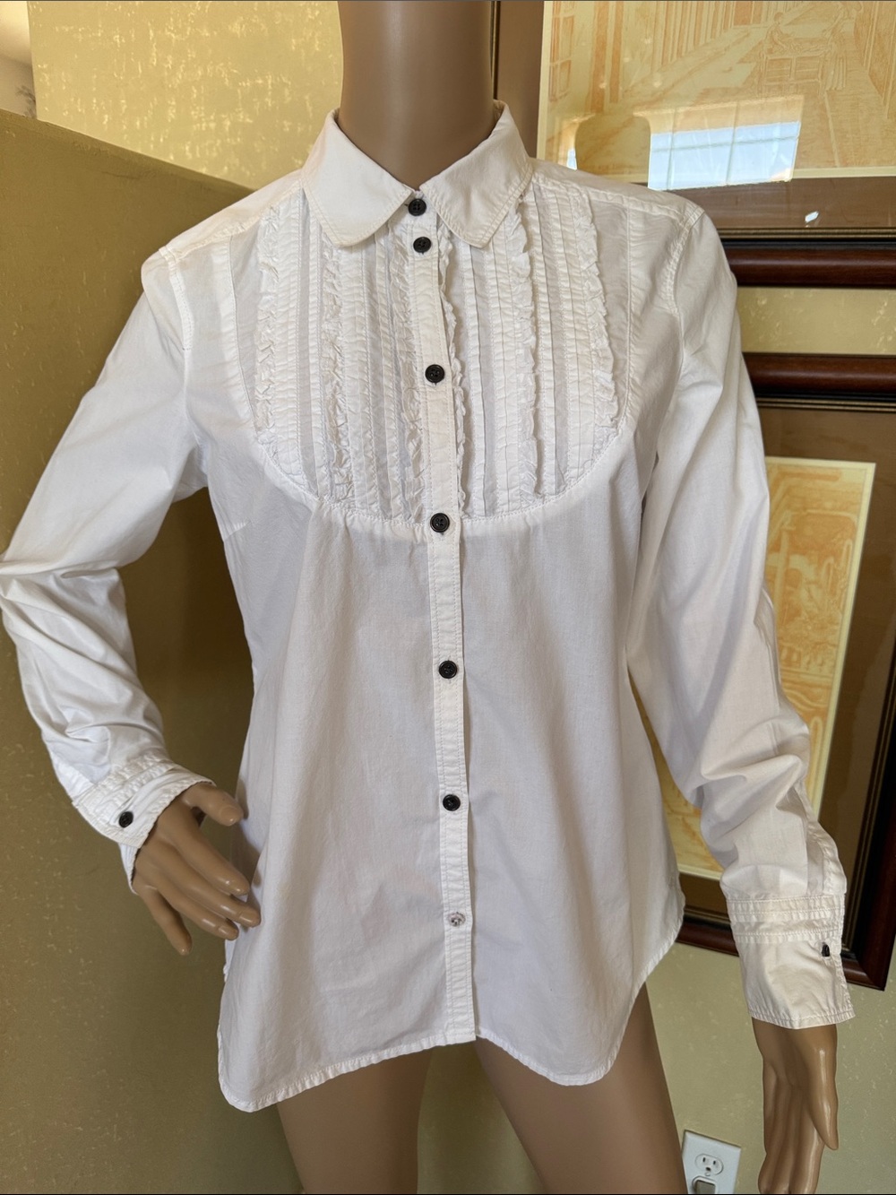 Esprit Women’s Vintage White Pintucked Shirt sz 10